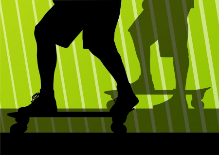 Skateboarders detailed silhouettes illustration backgroundのイラスト素材