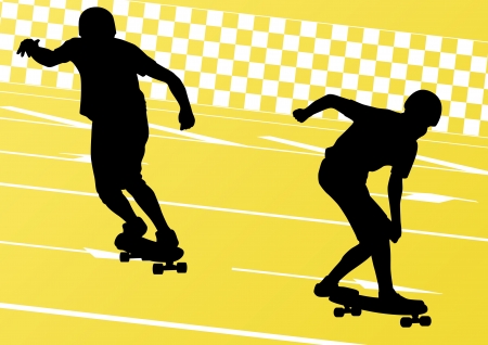 Skateboarders detailed silhouettes illustration backgroundのイラスト素材