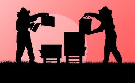 Beekeeper working in apiary backgroundのイラスト素材
