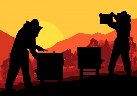 Beekeeper working in apiary backgroundのイラスト素材