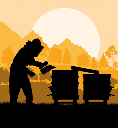 Beekeeper working in apiary backgroundのイラスト素材