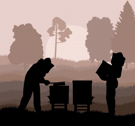 Beekeeper working in apiary backgroundのイラスト素材