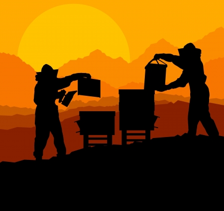 Beekeeper working in apiary backgroundのイラスト素材