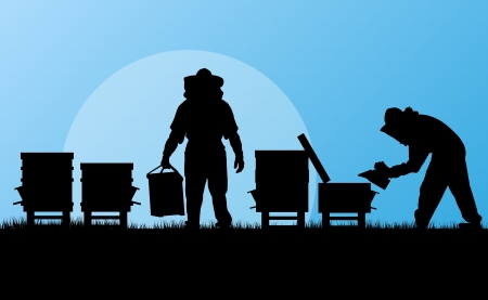 Beekeeper working in apiary backgroundのイラスト素材