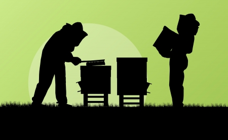 Beekeeper working in apiary backgroundのイラスト素材