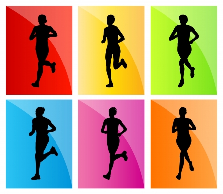 Running woman set backgroundのイラスト素材