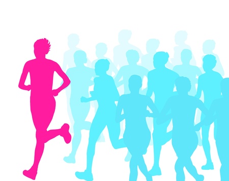 Women marathon winner finish vector background and group of runners for posterのイラスト素材
