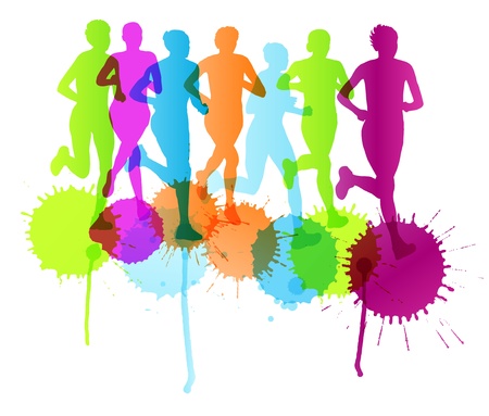 Women marathon winner finish background and group of runnersのイラスト素材