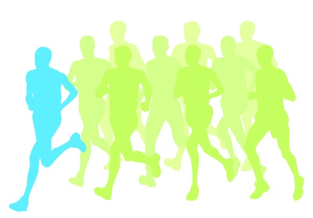 Men marathon winner finish background and group of runnersのイラスト素材