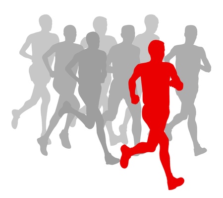 Men marathon winner finish background and group of runnersのイラスト素材