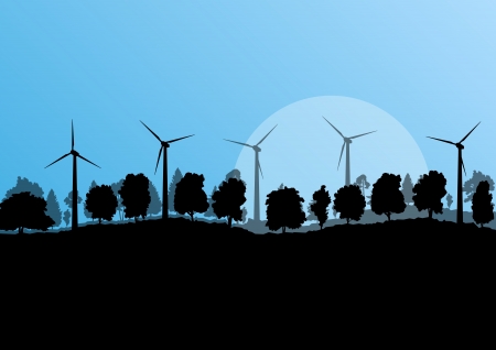 Alternative energy electricity wind generators in countryside forest nature landscape illustration backgroundのイラスト素材