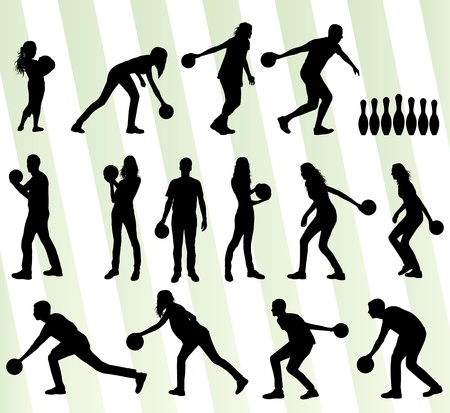 Bowling player silhouettes set backgroundのイラスト素材