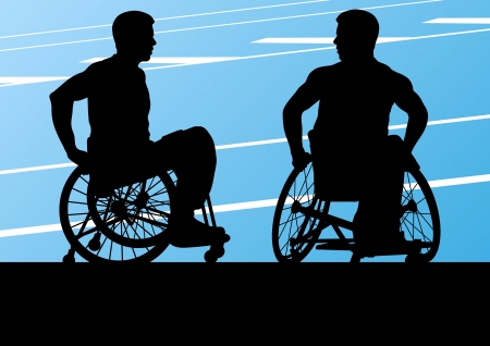 Active disabled men in a wheelchair detailed sport concept silhouette illustration background vectorのイラスト素材