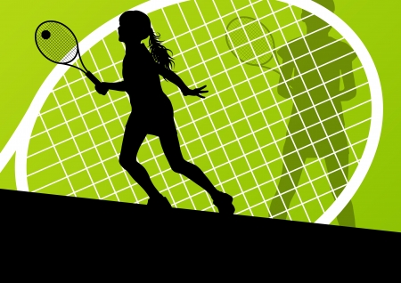 Tennis players detailed silhouettes vector background concept illustrationのイラスト素材