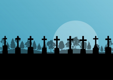 Cross on a hill at sunset vector background concept landscape for posterのイラスト素材