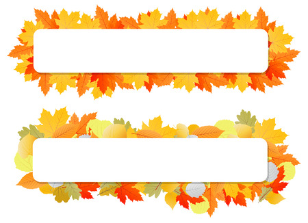 Autumn leaves background vector banner template for posterのイラスト素材