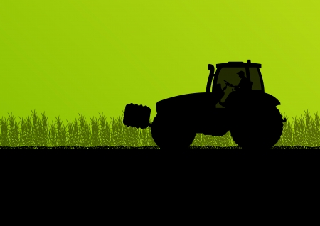 griculture tractors in cultivated country field landscape background illustration vectorのイラスト素材