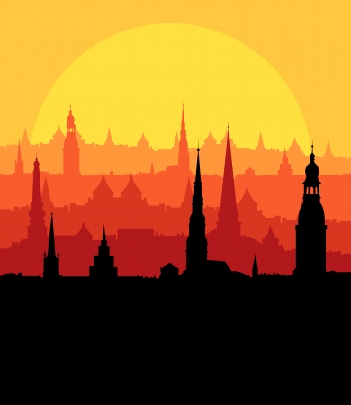City landscape vector background in evening sunset for posterのイラスト素材