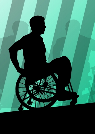Active disabled men in a wheelchair detailed sport concept silhouette illustration background vectorのイラスト素材