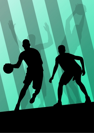 Basketball players active sport silhouettes vector background illustrationのイラスト素材