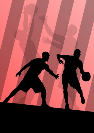 Basketball players active sport silhouettes vector background illustrationのイラスト素材