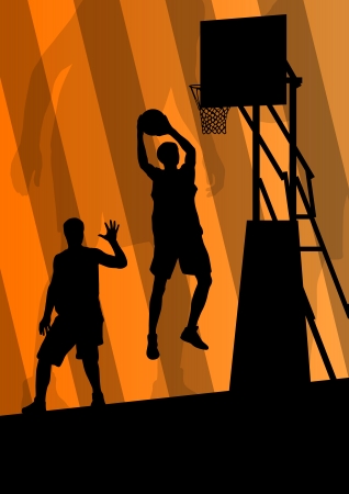 Basketball players active sport silhouettes vector background illustrationのイラスト素材