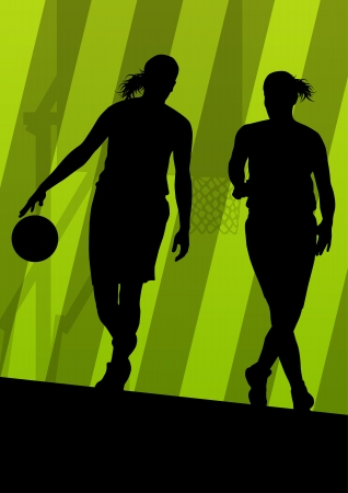 Basketball players active sport silhouettes vector background illustrationのイラスト素材