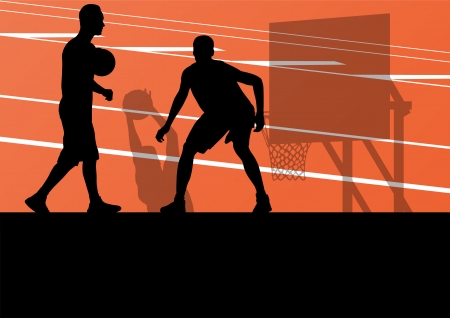 Basketball players active sport silhouettes vector background illustrationのイラスト素材