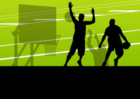 Basketball players active sport silhouettes vector background illustrationのイラスト素材