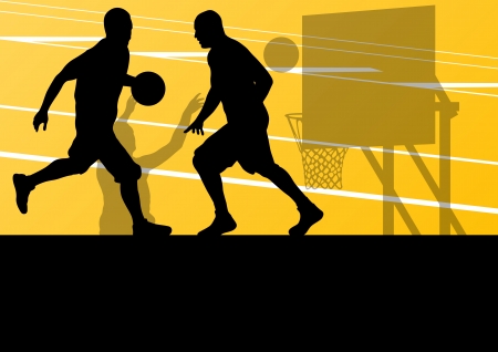 Basketball players active sport silhouettes vector background illustrationのイラスト素材