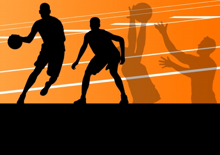 Basketball players active sport silhouettes vector background illustrationのイラスト素材
