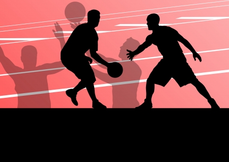 Basketball players active sport silhouettes vector background illustrationのイラスト素材