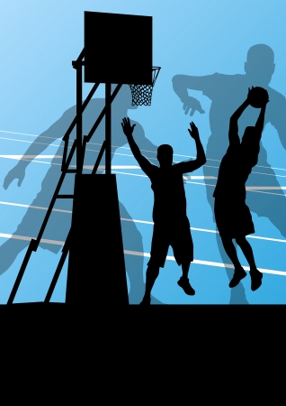 Basketball players active sport silhouettes vector background illustrationのイラスト素材