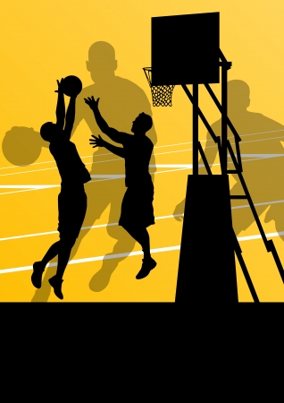 Basketball players active sport silhouettes vector background illustrationのイラスト素材