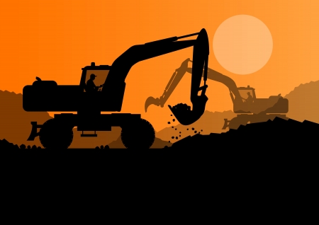 Excavator loader at construction site with raised bucket vector backgroundのイラスト素材