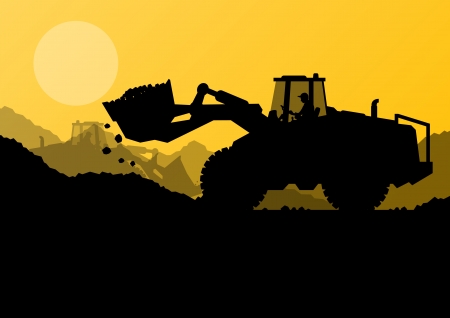 Excavator loader at construction site with raised bucket vector backgroundのイラスト素材