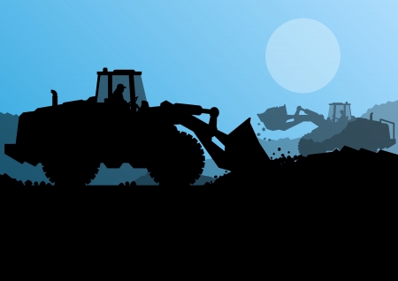 Excavator loader at construction site with raised bucket vector backgroundのイラスト素材