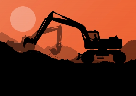 Excavator loader at construction site with raised bucket vector backgroundのイラスト素材