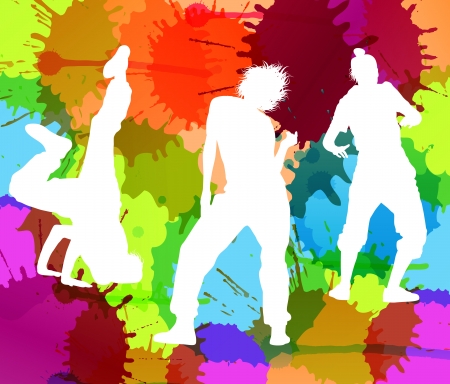 Dancing silhouettes vector background concept with ink splashesのイラスト素材