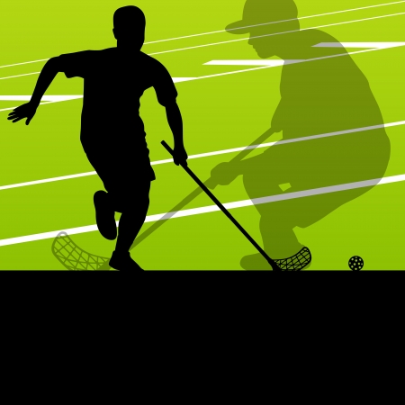 Floor ball players active sports silhouettes background illustration vectorのイラスト素材