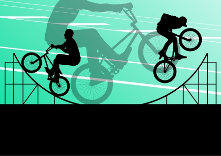 Extreme cyclist active sport silhouettes vector background illustrationのイラスト素材
