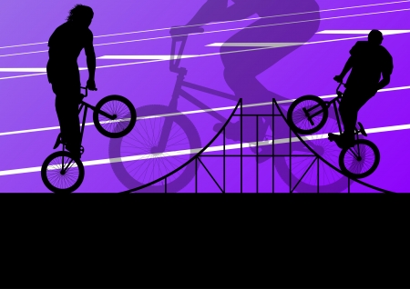 Extreme cyclist active sport silhouettes vector background illustrationのイラスト素材
