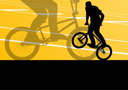 Extreme cyclist active sport silhouettes vector background illustrationのイラスト素材