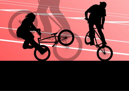 Extreme cyclist active sport silhouettes vector background illustrationのイラスト素材