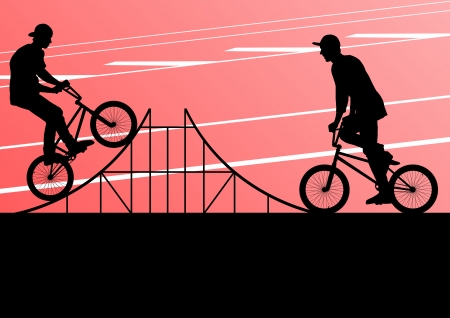 Extreme cyclist active sport silhouettes vector background illustrationのイラスト素材
