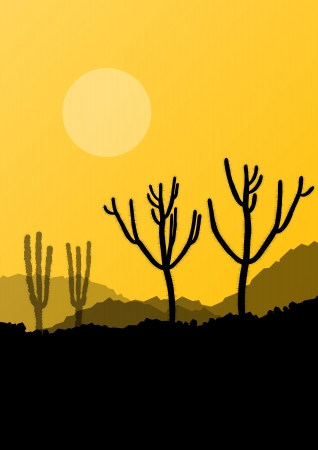 Desert cactus plants wild nature landscape illustration background vectorのイラスト素材