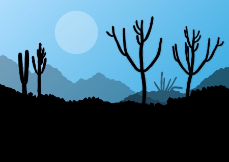 Desert cactus plants wild nature landscape illustration background vectorのイラスト素材