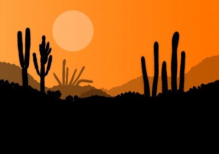 Desert cactus plants wild nature landscape illustration background vectorのイラスト素材