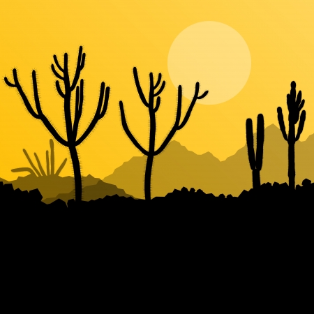 Desert cactus plants wild nature landscape illustration background vectorのイラスト素材