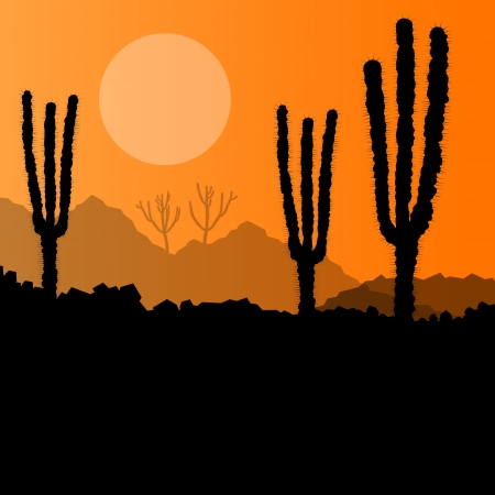 Desert cactus plants wild nature landscape illustration background vectorのイラスト素材